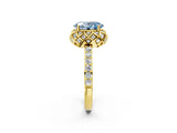 Yellow gold Fancy Blue Oval Cut Diamond Scalloped Halo Engagement Ring with Round Shared Prong Band_14