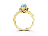 Yellow gold Fancy Blue Oval Cut Diamond Scalloped Halo Engagement Ring with Round Shared Prong Band_15