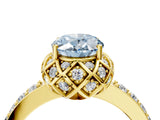 Yellow gold Fancy Blue Oval Cut Diamond Scalloped Halo Engagement Ring with Round Shared Prong Band_16