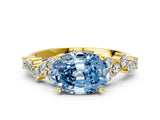 Yellow gold Fancy Blue Oval Cut Diamond Scattered Round Accent Ring with Prong Setting_12