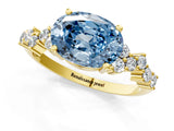 Yellow gold Fancy Blue Oval Cut Diamond Scattered Round Accent Ring with Prong Setting_13