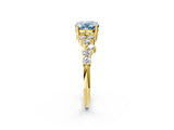 Yellow gold Fancy Blue Oval Cut Diamond Scattered Round Accent Ring with Prong Setting_14