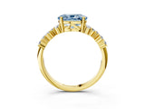 Yellow gold Fancy Blue Oval Cut Diamond Scattered Round Accent Ring with Prong Setting_15