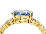 Yellow gold Fancy Blue Oval Cut Diamond Scattered Round Accent Ring with Prong Setting_16