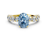 Yellow gold Fancy Blue Oval Cut Diamond Side Stone Engagement Ring with Four-Prong Setting_26