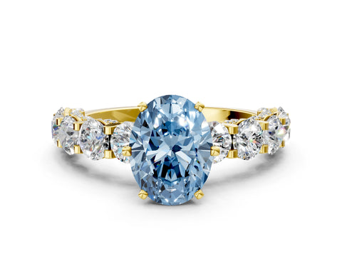 Yellow gold Fancy Blue Oval Cut Diamond Side Stone Engagement Ring with Four-Prong Setting_36