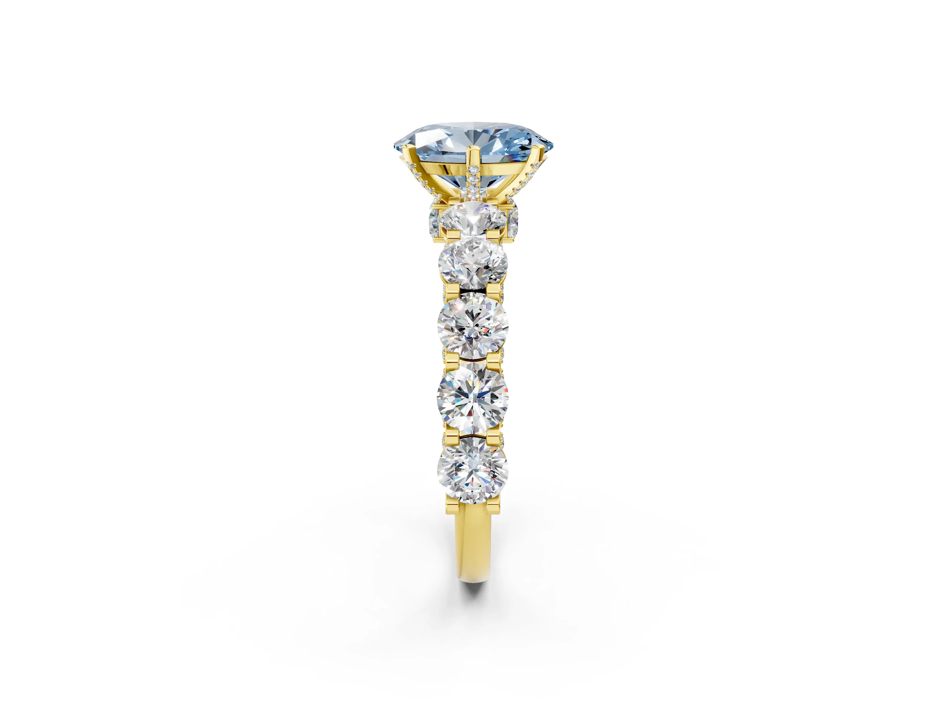 Yellow gold Fancy Blue Oval Cut Diamond Side Stone Engagement Ring with Four-Prong Setting_38