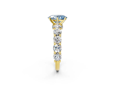 Yellow gold Fancy Blue Oval Cut Diamond Side Stone Engagement Ring with Four-Prong Setting_38