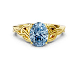 Yellow gold Fancy Blue Oval Cut Diamond Solitaire Celtic Knot Ring with Four-Prong Setting_61