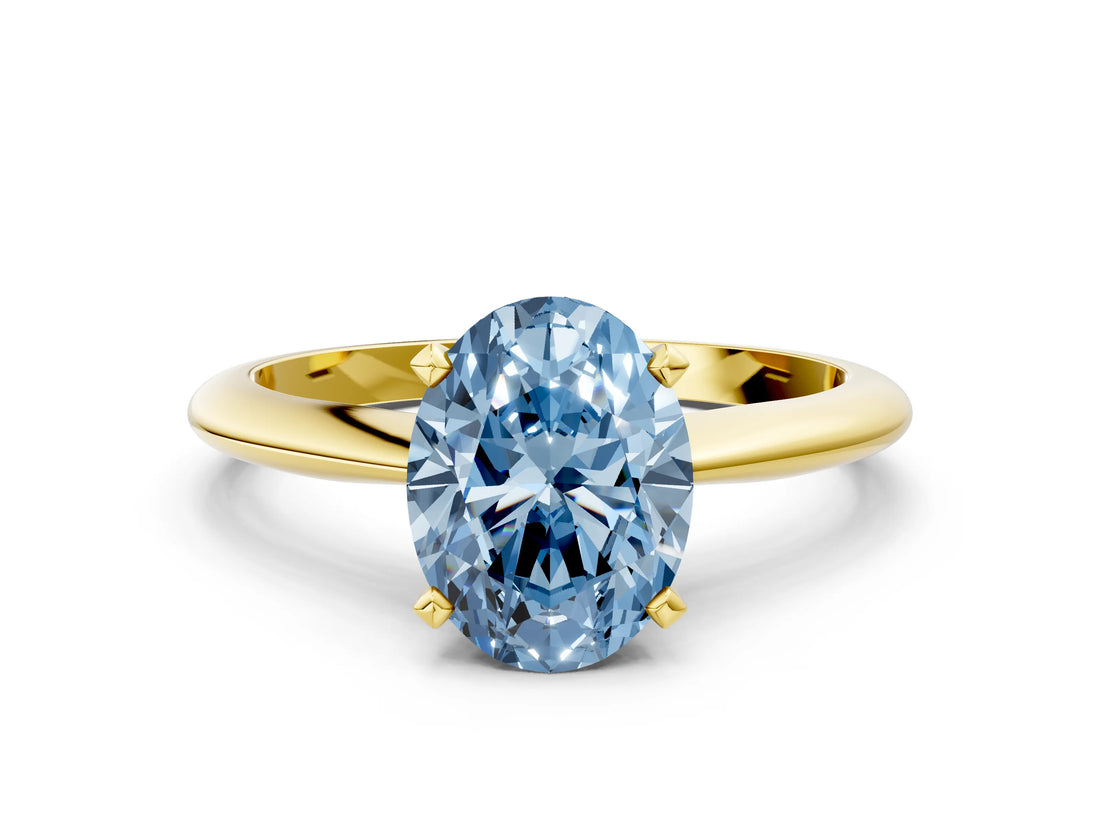 Yellow gold Fancy Blue Oval Cut Diamond Solitaire Engagement Ring with Classic Band and Four-Prong Setting_24