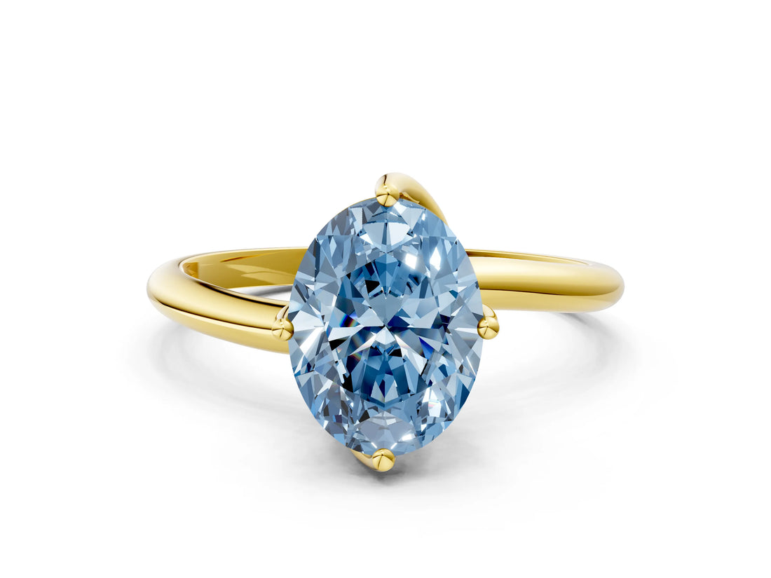 Yellow gold Fancy Blue Oval Cut Diamond Solitaire Engagement Ring with Four-Prong Setting and Classic Band_20