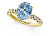 Yellow gold Fancy Blue Oval Cut Diamond Solitaire Pavé Engagement Ring with Round Band and Prong Setting_51