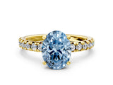 Yellow gold Fancy Blue Oval Cut Diamond Solitaire Pavé Engagement Ring with Round Band and Prong Setting_68