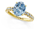 Yellow gold Fancy Blue Oval Cut Diamond Solitaire Pavé Engagement Ring with Round Band and Prong Setting_69
