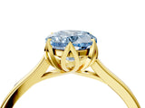 Yellow gold Fancy Blue Oval Cut Diamond Solitaire Ring with Flower Prong Setting and Classic Band_41