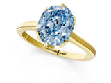 Yellow gold Fancy Blue Oval Cut Diamond Solitaire Ring with Flower Prong Setting and Classic Band_75