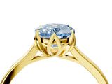 Yellow gold Fancy Blue Oval Cut Diamond Solitaire Ring with Flower Prong Setting and Classic Band_78