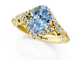 Yellow gold Fancy Blue Oval Cut Diamond Solitaire Ring with Hidden Halo and Pavé Band_28