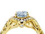 Yellow gold Fancy Blue Oval Cut Diamond Solitaire Ring with Hidden Halo and Pavé Band_31