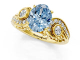 Yellow gold Fancy Blue Oval Cut Diamond Solitaire Ring with Milgrain Pavé Band and Four-Prong Setting_156