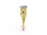 Yellow gold Fancy Blue Oval Cut Diamond Solitaire Ring with Milgrain Pavé Band and Four-Prong Setting_157