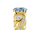 Yellow gold Fancy Blue Oval Cut Diamond Solitaire Ring with Milgrain Pavé Band and Four-Prong Setting_160