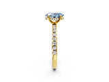 Yellow gold Fancy Blue Oval Cut Diamond Solitaire Ring with Pavé Band and Four-Prong Setting_45