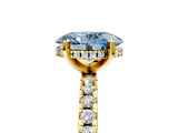 Yellow gold Fancy Blue Oval Cut Diamond Solitaire Ring with Pavé Band and Four-Prong Setting_48