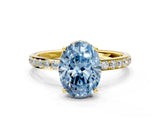Yellow gold Fancy Blue Oval Cut Diamond Solitaire Ring with Pavé Band and Hidden Halo_21