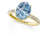 Yellow gold Fancy Blue Oval Cut Diamond Solitaire Ring with Pavé Band and Hidden Halo_22