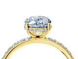 Yellow gold Fancy Blue Oval Cut Diamond Solitaire Ring with Pavé Band and Hidden Halo_25