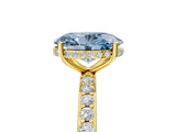 Yellow gold Fancy Blue Oval Cut Diamond Solitaire Ring with Pavé Band and Hidden Halo_26