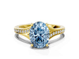 Yellow gold Fancy Blue Oval Cut Diamond Solitaire Ring with Pavé Band and Prong Setting_12