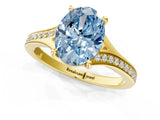 Yellow gold Fancy Blue Oval Cut Diamond Solitaire Ring with Pavé Band and Prong Setting_13