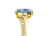 Yellow gold Fancy Blue Oval Cut Diamond Solitaire Ring with Pavé Band and Prong Setting_17