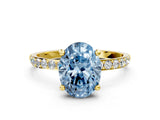Yellow gold Fancy Blue Oval Cut Diamond Solitaire Ring with Pave Band and Four Prong Setting_86