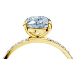 Yellow gold Fancy Blue Oval Cut Diamond Solitaire Ring with Pave Band and Four Prong Setting_90
