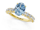 Yellow gold Fancy Blue Oval Cut Diamond Solitaire Ring with Shared Prong Pavé Band and Four-Prong Setting_58