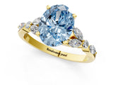 Yellow gold Fancy Blue Oval Cut Diamond Solitaire Ring with Side Stones and Four-Prong Setting_81