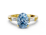 Yellow gold Fancy Blue Oval  Cut Diamond Solitaire Ring with Tapered Baguette Accents and Four-Prong Setting_88