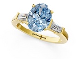Yellow gold Fancy Blue Oval  Cut Diamond Solitaire Ring with Tapered Baguette Accents and Four-Prong Setting_89