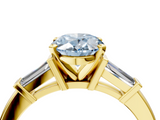 Yellow gold Fancy Blue Oval  Cut Diamond Solitaire Ring with Tapered Baguette Accents and Four-Prong Setting_92