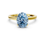 Yellow gold Fancy Blue Oval Cut Diamond Solitaire Ring with Thin Band and Prong Setting_12