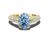 Yellow gold Fancy Blue Oval Cut Diamond Solitaire Ring with Three-Row Pavé Band and Four-Prong Setting_37