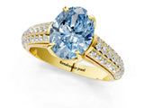 Yellow gold Fancy Blue Oval Cut Diamond Solitaire Ring with Three-Row Pavé Band and Four-Prong Setting_38