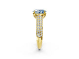 Yellow gold Fancy Blue Oval Cut Diamond Solitaire Ring with Three-Row Pavé Band and Four-Prong Setting_39