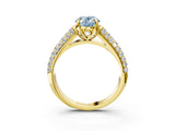 Yellow gold Fancy Blue Oval Cut Diamond Solitaire Ring with Three-Row Pavé Band and Four-Prong Setting_40