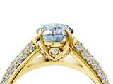 Yellow gold Fancy Blue Oval Cut Diamond Solitaire Ring with Three-Row Pavé Band and Four-Prong Setting_41