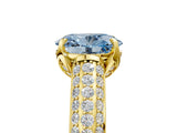 Yellow gold Fancy Blue Oval Cut Diamond Solitaire Ring with Three-Row Pavé Band and Four-Prong Setting_42