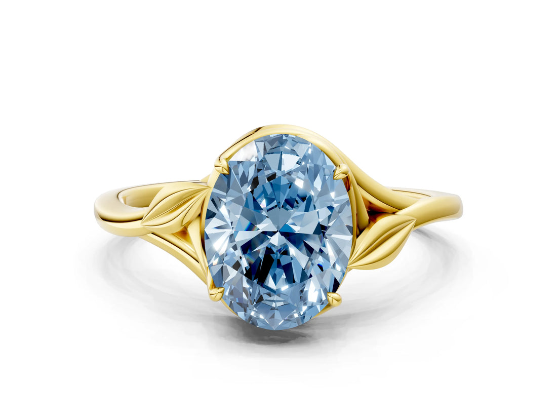 Yellow gold Fancy Blue Oval Cut Diamond Solitaire Ring with Twist Band and Four-Prong Setting_57